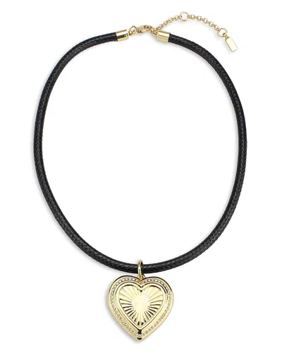 Aqua Romantic Pave Heart Nylon Cord Pendant Necklace In Gold Tone, 16-18 - Exclusive In Gold/black