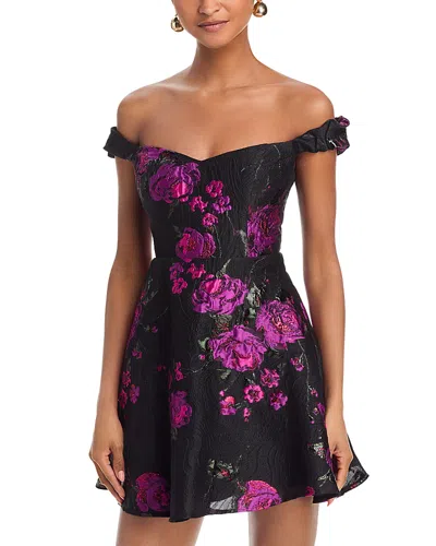 Aqua Rose Brocade Mini Dress - Exclusive In Black