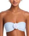 Aqua Rosette Striped Bandeau Bikini Top - Exclusive In Blue Stripe