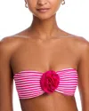 Aqua Rosette Striped Bandeau Bikini Top - Exclusive In Pink Stripe