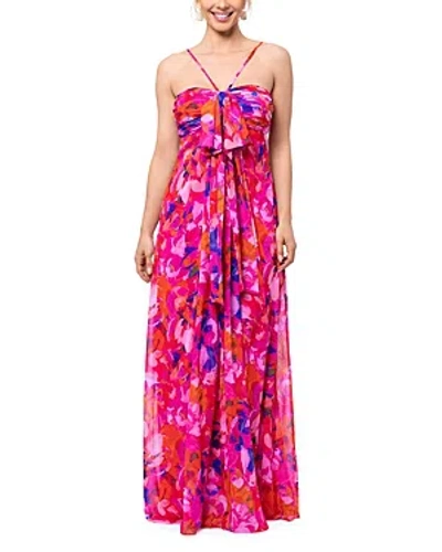 Aqua Ruched Maxi Dress - Exclusive In Fushia/coral