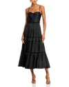 Aqua Ruched Ruffled Midi Dress - Exclusive In Black