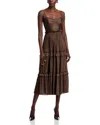Aqua Ruched Ruffled Midi Dress - Exclusive In Dark Brown