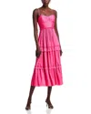 Aqua Ruched Ruffled Midi Dress - Exclusive In Hot Pink