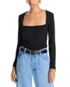 Aqua Ruched Waist Square Neck Top - Exclusive In Black