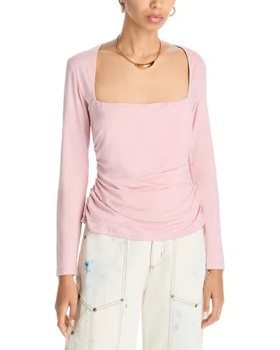 Aqua Ruched Waist Square Neck Top - Exclusive In Pink