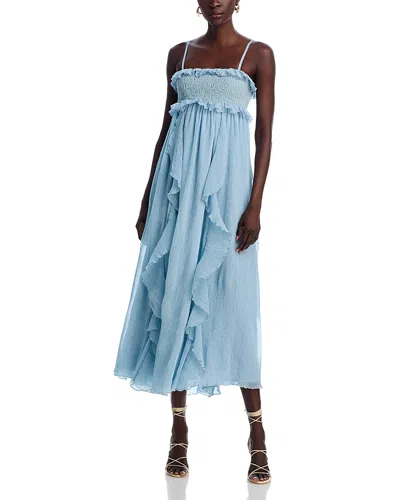 Aqua Ruffle Crinkled Midi Dress - Exclusive In Light Blue