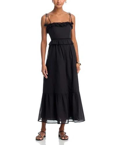 Aqua Ruffle Lace Midi Dress - Exclusive In Black