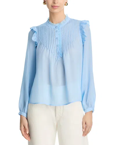 Aqua Ruffle Lace Trim Blouse - Excusive In Blue