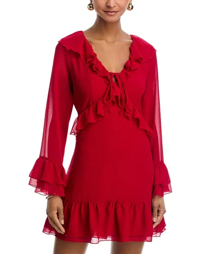 Aqua Ruffle Long Sleeve Mini Dress - Exclusive In Red