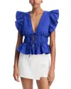 Aqua Ruffle Poplin Top - Exclusive In Cobalt