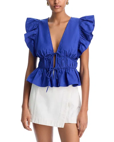 Aqua Ruffle Poplin Top - Exclusive In Cobalt