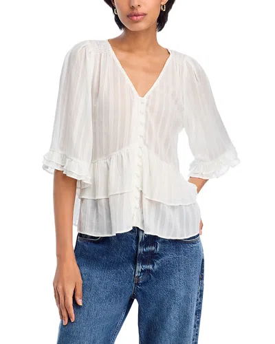 Aqua Ruffle Shadow Stripe Top - Exclusive In White