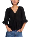 Aqua Ruffle Shadow Stripe Top - Exclusive In Black
