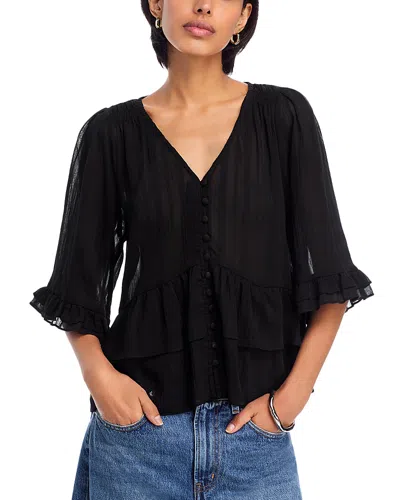 Aqua Ruffle Shadow Stripe Top - Exclusive In Black