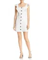 Aqua Ruffle Sleeve Front Buttons Mini Dress In White In White