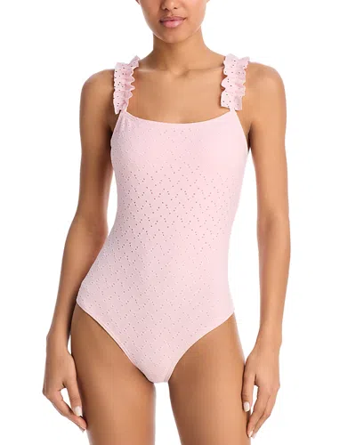 Aqua Ruffle Strap One Piece Swimsuit - Exclusive In Petal