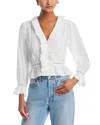 Aqua Ruffled Button Front Blouse - Exclusive In White