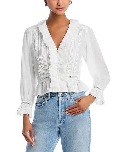 Aqua Ruffled Button Front Blouse - Exclusive In White