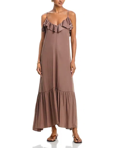 Aqua Ruffled Maxi Dress - Exclusive In Brown