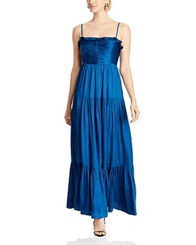 Aqua Ruffled Satin Maxi Dress - 100% Exclusive In Sapphire