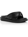 AQUA RYLE WOMENS FAUX LEATHER SLIP ON SLIDE SANDALS