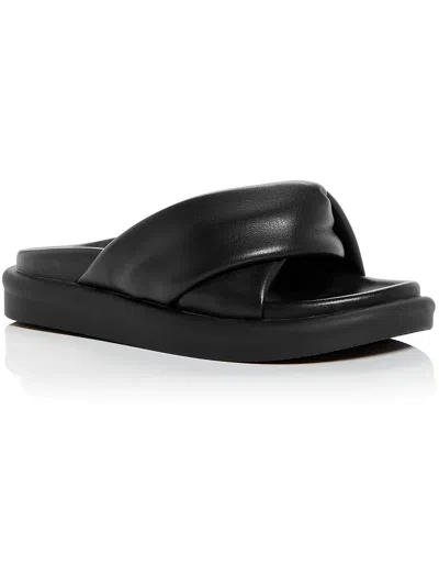 Aqua Ryle Womens Faux Leather Slip On Slide Sandals In Black