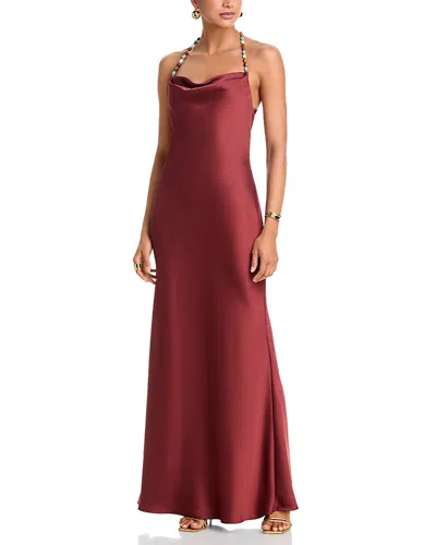 Aqua Satin Beaded Strap Dress - Exclusive In Brown
