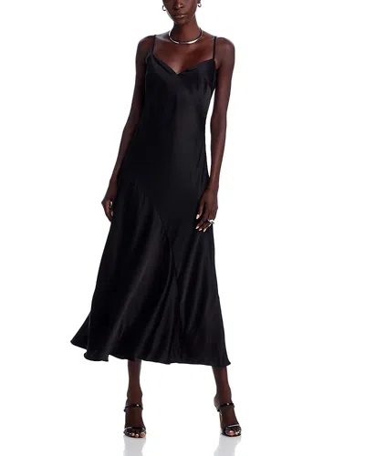 Aqua Satin Bias Cut Slip Midi Dress - Exclusive In Black
