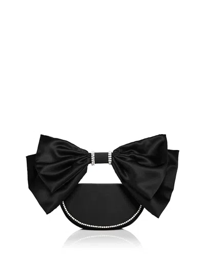 Aqua Satin Bow Bag W/ Faux Pearls - Exclusive In Black