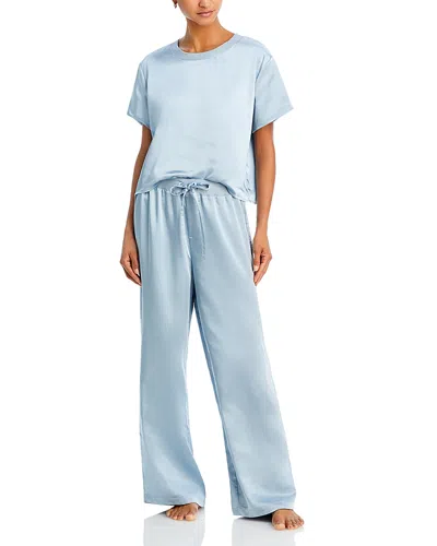 Aqua Satin Boxy Tee & Pants Pajama Set - Exclusive In Dusty Blue