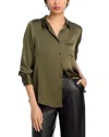 Aqua Satin Button Front Blouse - Exclusive In Olive