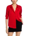 Aqua Satin Button Front Blouse - Exclusive In Ruby Red
