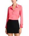 Aqua Satin Button Front Blouse - Exclusive In Coral