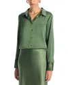 Aqua Satin Button Front Blouse - Exclusive In Green