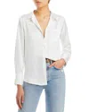 Aqua Satin Button Front Blouse - Exclusive In White