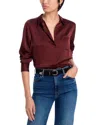 Aqua Satin Button Front Blouse - Exclusive In Burgundy