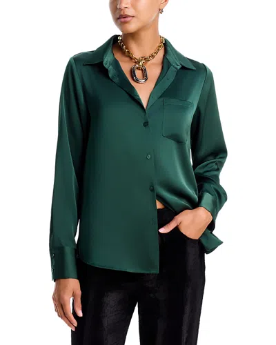 Aqua Satin Button Front Blouse - Exclusive In Green