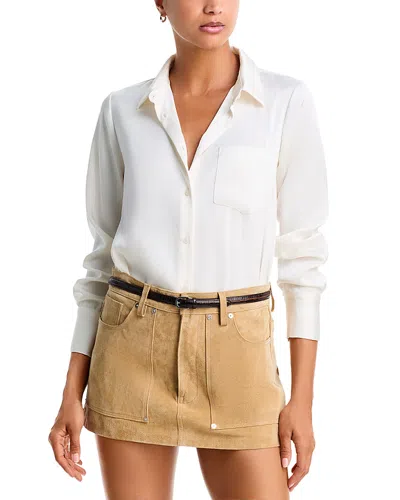 Aqua Satin Button Front Blouse - Exclusive In White