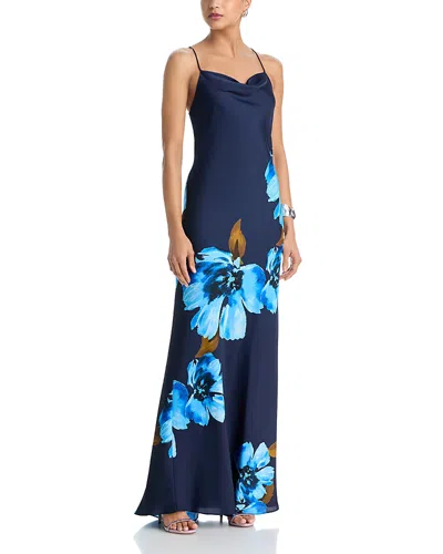 Aqua Satin Dress With Beaded Straps - Exclusive In Blue