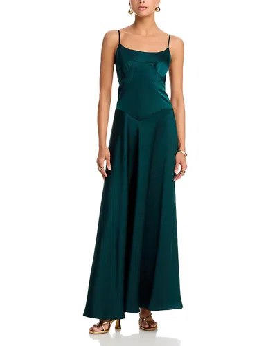 Aqua Satin Lace Up Back Gown - Exclusive In Green