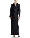 Aqua Satin Long Sleeve Maxi Gown - Exclusive In Black