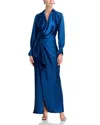 Aqua Satin Long Sleeve Maxi Gown - Exclusive In Blue