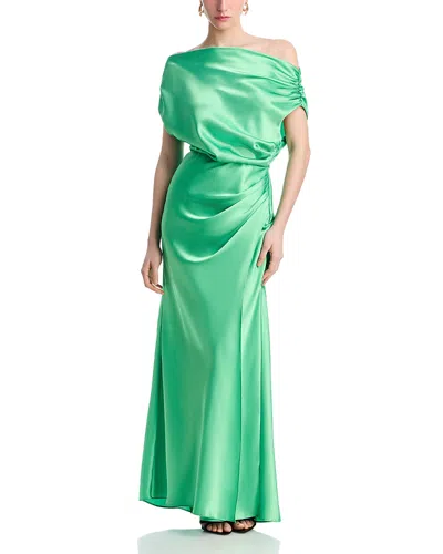 Aqua Satin Off The Shoulder Dress - Exclusive In Red