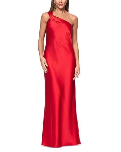 Aqua Satin One Shoulder Gown - Exclusive In Red