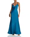 Aqua Satin Open Back Gown - Exclusive In Blue
