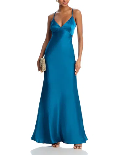 Aqua Satin Open Back Gown - Exclusive In Blue
