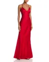 Aqua Satin Open Back Gown - Exclusive In Red