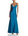 Aqua Satin Open Back Gown - Exclusive In S Mallard