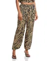 Aqua Satin Palm Leaf Jogger Pants In Brown